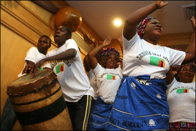 Dancers perform at a social dinner hosted by First Lady Mrs. Maureen Mwanawasa of Zambia, attended by Mrs. Laura Bush and Ms. Jenna Bush Thursday, June 28. 2007, in Lusaka, Zambia.