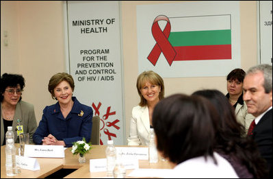 Mrs. Laura Bush participates in a roundtable discussion on HIV/Aids Monday, June 11, 2007, at the Ministry of Health in Sofia, Bulgaria.