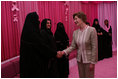 Mrs. Laura Bush meets one-on-one with women in the Pink Majlis Monday, Oct. 22, 2007, at the Sheikh Khalifa Medical Center in Abu Dhabi, United Arab Emirates. The Majlis is a tradition of open forum for a wide range of topics. The Majlis focuses issues related to breast cancer.