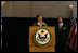 Mrs. Laura Bush addresses U.S. embassy staff Tuesday, Oct. 23, 2007, during her visit to Riyadh, Saudia Arabia.