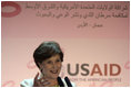 Mrs. Laura Bush delivers remarks regarding the U.S.-Middle East Partnership Initiative for Breast Cancer Awareness and Research after touring the King Hussein Medical Center Thursday, Oct. 25, 2007, in Amman, Jordan. "Over the next quarter-century, an estimated 25 million women around the world will be diagnosed with breast cancer," said Mrs. Bush. "People from every country must share their knowledge, resources and experience, because this disease affects women in every country."