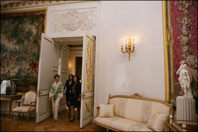 Mrs. Laura Bush and Mrs. Lyudmila Putina tour the Pavlovsk Palace in St. Petersburg, Russia, Saturday, July 15, 2006.