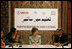 Mrs. Laura Bush addresses a roundtable discussion during an Education Through Partnerships meeting with representatives from USAID, UNESCO & CRI at library at the U.S. Embassy, Saturday, March 4, 2006 in Islamabad, Pakistan.
