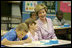 Laura Bush observes a fifth grade math class at Lovejoy Elementary School in Des Moines, Iowa,  Thursday, September 8, 2005.