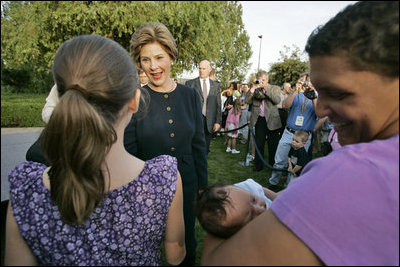 After delivering remarks, Laura Bush meets American guests at the U.S. Embassy in Amman, Jordan, Saturday, May 21, 2005.
