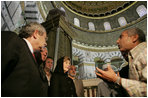 Laura Bush takes a tour lead by Adnan Husseini inside the Muslim holy shrine the Dome of the Rock in the Muslim Quarter of Jerusalem’s Old City, May 22, 2005.