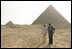 Laura Bush tours the Giza Pyramids with Dr. Zahi Hawass, secretary general of the Supreme Council of Antiquities, during her visit to Cairo, Egypt, Monday, May 23, 2005.
