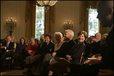 Mrs. Laura Bush enjoys a moment during the seventh annual National Book Festival opening ceremony Saturday, Sept. 29, 2007, in the East Reception Room. The events will be held on the grounds of the National Mall, and will include author readings, book signings, musical performances, and storytelling for children, adults and families. More than 70 noted authors and artists from around the country will participate.