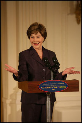 Mrs. Laura Bush delivers closing remarks during the seventh annual National Book Festival opening ceremony Saturday, Sept. 29, 2007, in the East Reception Room. The events will be held on the grounds of the National Mall, and will include author readings, book signings, musical performances, and storytelling for children, adults and families. More than 70 noted authors and artists from around the country will participate.