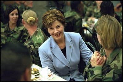 Laura Bush talks with members of the 101st Airborne at Fort Campbell, Kentucky. Known as 