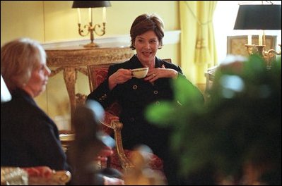 Laura Bush hosts a coffee for Alma Adamkus, wife of the President of Lithuania, Thursday, January 17, 2002. White House Photo by Susan Sterner.