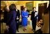 Laura Bush tours the residence with Mrs Ximena Iturralde de Sanchez de Lozada, wife of Bolivian President Gonzalo Sanchez de Lozada Bustamente, following a coffee in her honor Thursday, November 14, 2002. White House photo by Susan Sterner.