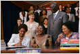 Laura Bush with Ghana President John Agyekum Kufuor at the launch of the Africa Education Initiative Textbooks Program Jan. 17, 2006 in Accra, Ghana.