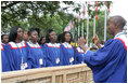 A choir sings during the inauguration ceremonies of President Ellen Johnson Sirleaf, Jan. 16, 2006 in Monrovia, Liberia.