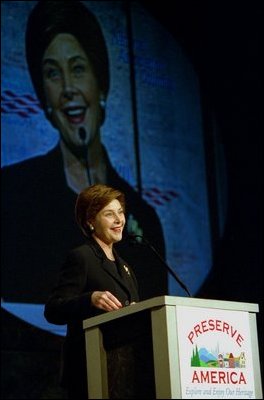 Laura Bush addresses the National Association of Counties Conference in Washington, D.C. Monday, March 3, 2003. Mrs. Bush announced Preserve America, an initiative which highlights the Administration's support of the preservation and enjoyment of the nation's historic places. White House photo by Susan Sterner.
