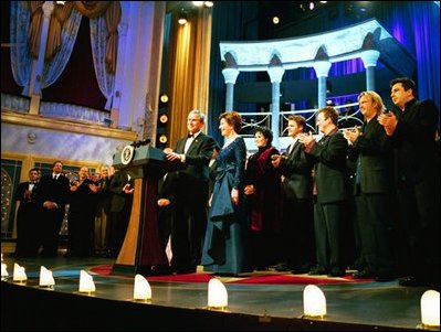 President George W. Bush and Laura Bush participate in a benefit gala for historic Ford's Theater in Washington, D.C., Sunday, March 2, 2003. White House photo by Paul Morse.