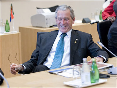 President George W. Bush relaxes prior to the start of the G8 Working Session with Africa Outreach Representatives Monday, July 7, 2008, at the Windsor Hotel Toya Resort and Spa in Toyako, Japan.
