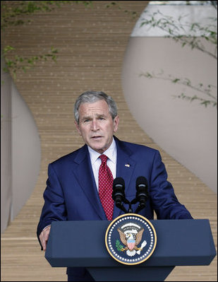President George W. Bush delivers remarks at the conclusion of the G-8 Summit Wednesday, July 9, 2008, in Toyako, Japan.