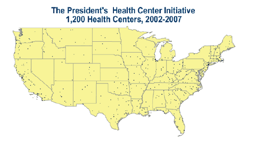 President's Health Center Initiative - Map shows sites where community health centers were either established or expanded