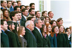 President George W. Bush and Vice President Dick Cheney pose with the Fall 2004 White House Interns on the North Portico steps of the White House, Nov. 15, 2004.