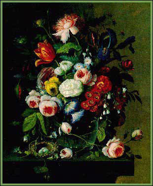 "Floral Still Life With Nest of Eggs"by Severin Roesen
