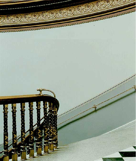 Photo of a curving stairway in the EEOB (1987, Walter Smalling)