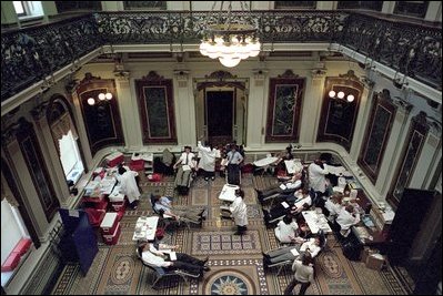 On September 12, 2001, the Indian Treaty Room was used to host the American Red Cross for an emergency blood drive so the White House staff could donate blood to respond to the tradgedies of the day before.