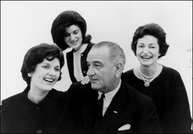 Former President Lyndon B. Johnson and First Lady Lady Bird Johnson pose for a photo with their daughters Lynda Bird Johnson, left, and Luci Baines Johnson in this Nov. 30, 1963 family photo. LBJ Library Photo by Yoichi Okamoto