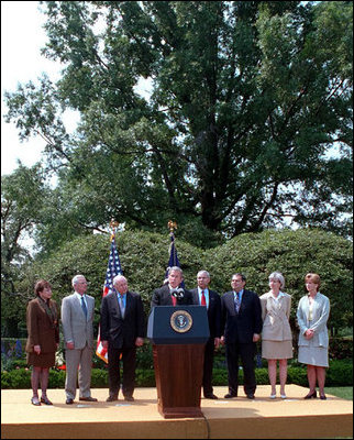 President Bush makes a statement about global climate change on Monday, June 11, 2001 at the White House.