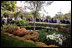 White House visitors peek over the Rose Garden's Boxwood Hedge at the bright purple Salvia, orange and yellow Chrysanthemums and Osmanthus Holly during the White House Fall Garden and Grounds Tour Oct. 28, 2006.
