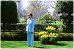 Laura Bush hosts a press preview of the White House Spring Garden Tour in the Jacqueline Kennedy Garden Friday morning, April 16, 2004.