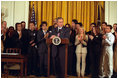President George W. Bush speaks during the signing of an executive order creating the President's Advisory Commission on Educational Excellence for Hispanic Americans Oct. 12, 2001. He signed the order during the White House reception celebrating Hispanic Heritage Month.