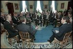 President George H.W. Bush holds a meeting with the nation's governors in the Blue Room February 26, 1990.