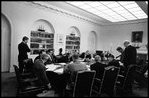 President John Kennedy holds a meeting in the Cabinet Room with h is advisors and Vice President Lyndon Johnson during the Cuban Missile Crisis Oc tober 29, 1962.