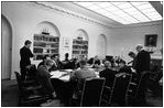 President John Kennedy holds a meeting in the Cabinet Room with hi s advisors and Vice President Lyndon Johnson during the Cuban Missile Crisis Oct ober 29, 1962.