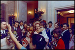 First Lady Pat Nixon greets visitors to the White House on December 23, 1969.