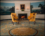  Decorating the walls of this oval room is a panoramic wallpaper called "Views of North America" that was first printed in 1834 by Jean Zuber et Cie. These fanciful scenes portray American landscapes that were admired by Europeans.