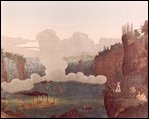 Based on engravings of t he 1820s, one of the panels depicts Niagara Falls.