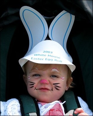 Victoria Ann Hartel, 14-month-old daughter of Navy Petty Officer 2nd Class Joseph Hartel, looks to be having a bunny of a day April 21. Hartel is assigned to Patuxent River Naval Air Station, Md.