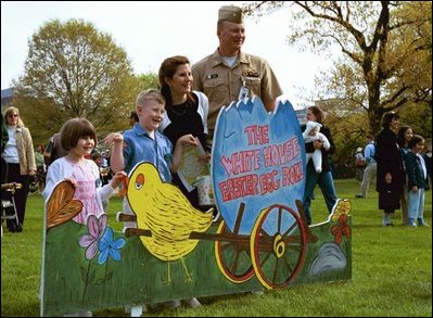 A memorable moment is hatched during a family photo op during the White House Easter Egg Roll Monday, April 21, 2003. 