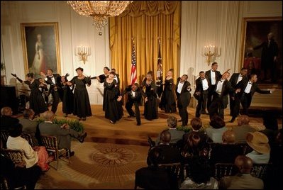 Students from the Duke Ellington School of Arts perform for the President at the Celebration of African-American Music, History and Culture in the East Room May 28, 2002.