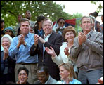 The Bush family enjoys a game of tee ball on the White House lawn on June 3, 2001. From left to right are Barbara Bush, Florida Governor Jeb Bush, former President George H.W. Bush, Laura Bush and President George W. Bush.