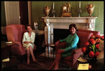 During the Mexico State Visit, Laura Bush and Marta Sahagún de Fox, wife of Mexican President Vicente Fox, enjoy a quiet moment in the Green Room Sept. 5, 2001. The Green Room has provided a cozy environment for relaxed conversation over the years.