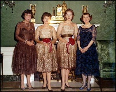 Mamie Eisenhower poses with her sister and two nieces in the Green Room for their debut party November 25, 1960. 
