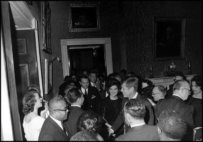 President and Mrs. Kennedy host a Civil Rights reception in the Green Room February 12,1963.