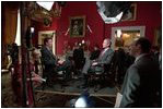President George W. Bush speaks to Frank Sesno in the Red Room for a History Channel special on Ronald Reagan May 1, 2002. 