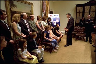 Homeland Security Adviser Tom Ridge presents the National Cyber-Security Alliance Awards and speaks one-on-one with the young winners in the Roosevelt Room April 18, 2002.