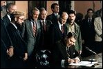 President Reagan signs the proclamation for Afghanistan Day on March 20, 1987 in the Roosevelt Room, which houses the Nobel Peace Prize awarded to Teddy Roosevelt. 