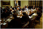 President George W. Bush meets with his Homeland Security Council and other senior staff members in the Roosevelt Room to discuss the Department of Homeland Security June 6, 2002.