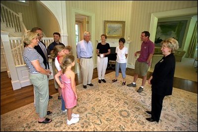 Lynne Cheney gives a tour of the Naval Observatory to relatives of former Vice President Walter Mondale. Walter Mondale was the first full-time resident of the Naval Observatory in 1977.